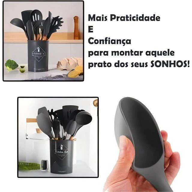 Conjunto Kit de Utensílios de Cozinha de Silicone